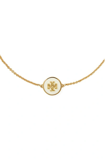 Shop Tory Burch Kira Enamel Pendant Chain Bracelet In Tory Gold / New Ivory