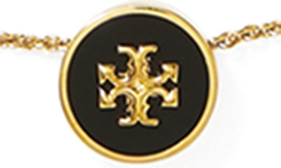 Shop Tory Burch Kira Enamel Pendant Necklace In Tory Gold / Black