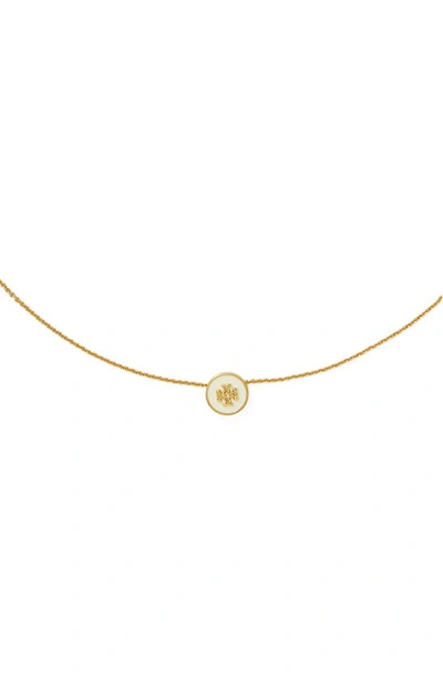 Shop Tory Burch Kira Enamel Pendant Necklace In Tory Gold / New Ivory