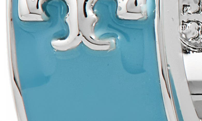 Shop Tory Burch Kira Enamel Hoop Earrings In Tory Silver/ Lanai Blue