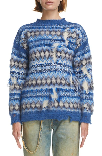 Shop Maison Margiela Distressed Wool Blend Sweater In Light Blue