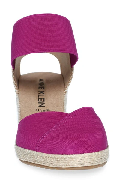 Anne Klein Zoey Womens Canvas Ankle Strap Espadrille Heels In Fushia