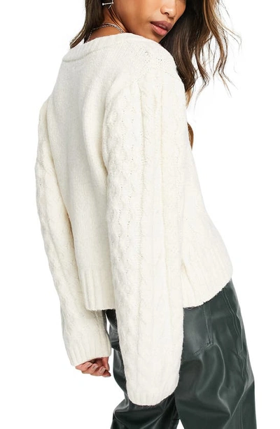 Shop Topshop V-neck Cable Sweater In White