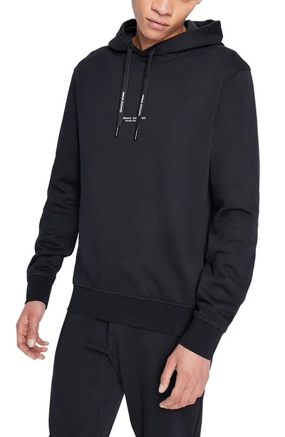 Shop Armani Exchange Milano New York Graphic Cotton Hoodie In Solid Blue Navy
