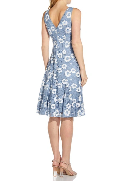Shop Adrianna Papell Floral Lace Fit & Flare Dress In Ivory/ Blue