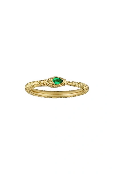 Shop Gucci Ouroboros Emerald Ring In 18ky