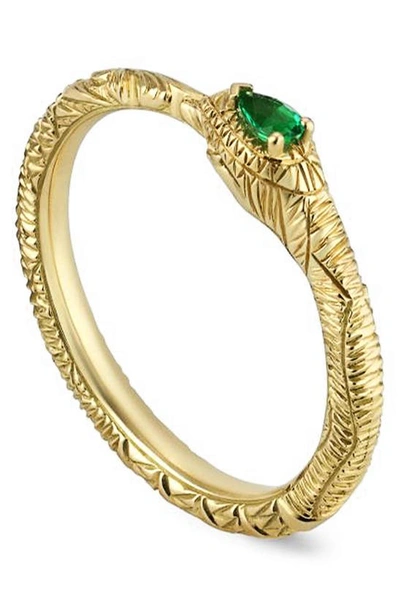 Shop Gucci Ouroboros Emerald Ring In 18ky