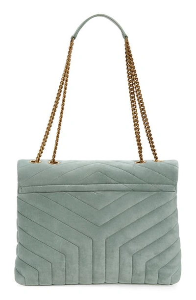 Shop Saint Laurent Medium Lou Matelassé Suede Shoulder Bag In Light Sage