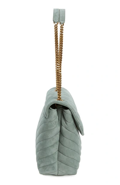 Shop Saint Laurent Medium Lou Matelassé Suede Shoulder Bag In Light Sage