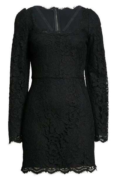 Shop Dolce & Gabbana Dolce&gabbana Logo Strap Long Sleeve Lace Minidress In Nero