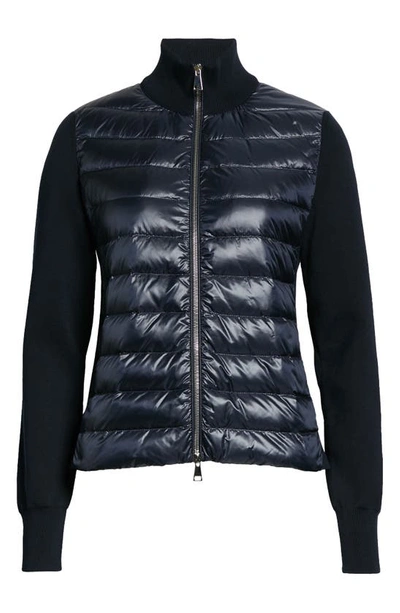 Shop Moncler Quilted Down & Knit Cardigan In 778 Navy