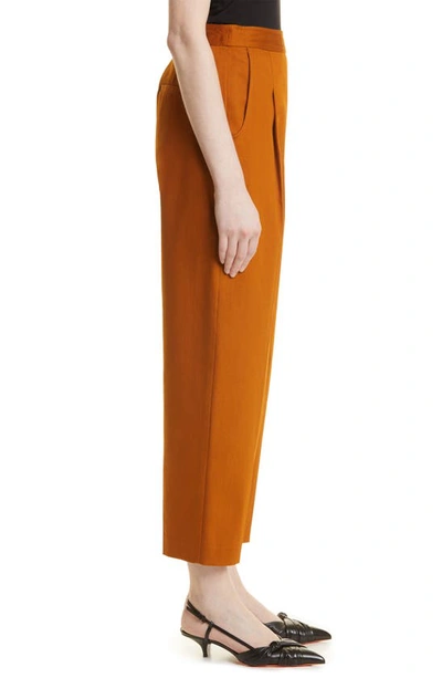 Shop Rebecca Taylor Pleated Stretch Cotton Crop Trousers In Toffee