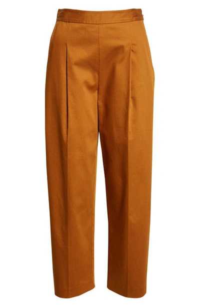 Shop Rebecca Taylor Pleated Stretch Cotton Crop Trousers In Toffee