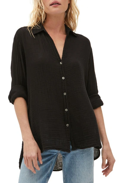 Shop Michael Stars Leo High-low Cotton Gauze Button-up Shirt In Black