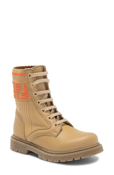 Fendi Beige Boots For Kids With Double Orange Ff In Almond