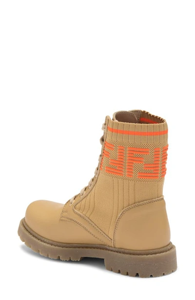 Shop Fendi Ff Logo Combat Boot In Almond