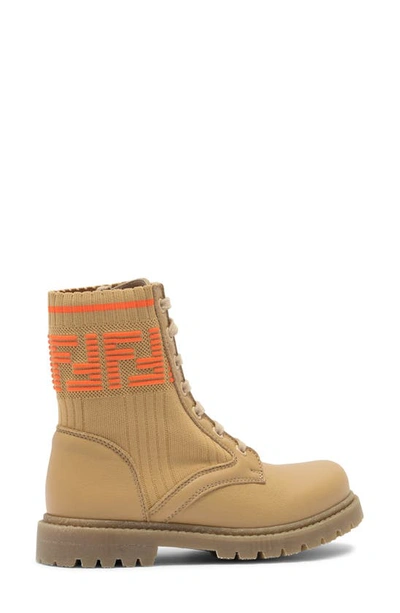 Fendi Beige Boots For Kids With Double Orange Ff In Almond
