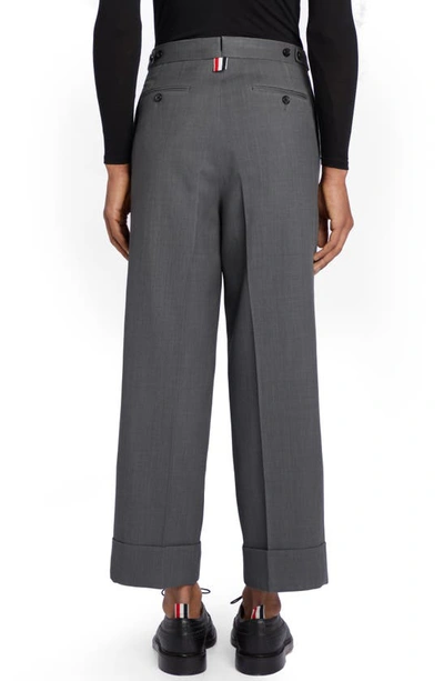 Shop Thom Browne Single Pleat Crop Wool Trousers In Medium Grey