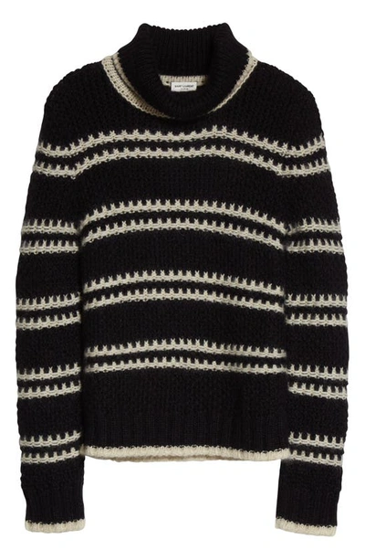 Shop Saint Laurent Textured Stripe Wool Blend Sweater In 1095 Noir/ Naturel