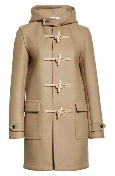 Shop Saint Laurent Hooded Wool Duffle Coat In Camel