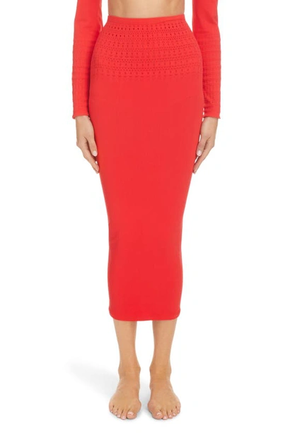 Shop Alaïa Vienne Perforated Seamless Cover-up Tube Skirt In Ecarlate