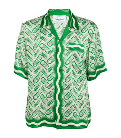 Shop Casablanca Silk Tennis Club Print Shirt In Green