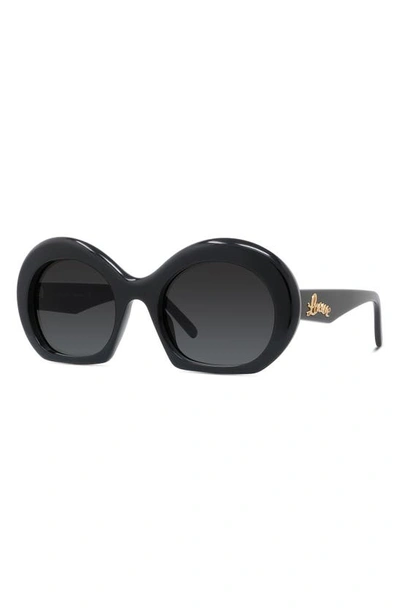 Shop Loewe 54mm Round Sunglasses In Shiny Black / Gradient Smoke