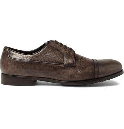 Dolce & Gabbana Burnished Grained-leather Derby Shoes In Marrone Scuro|marrone