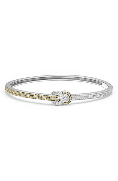 Lagos 18k Yellow Gold & Sterling Silver Newport Diamond Knot Hinged Bangle Bracelet In Diamond