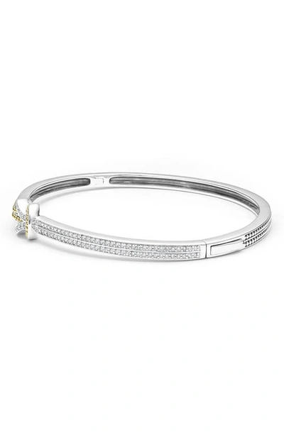Lagos 18k Yellow Gold & Sterling Silver Newport Diamond Knot Hinged Bangle Bracelet In Diamond