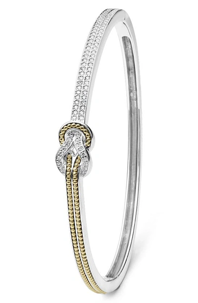 Lagos 18k Yellow Gold & Sterling Silver Newport Diamond Knot Hinged Bangle Bracelet In Diamond