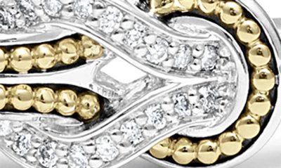 Lagos 18k Yellow Gold & Sterling Silver Newport Diamond Knot Hinged Bangle Bracelet In Diamond