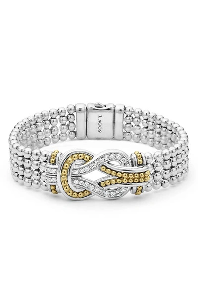 Lagos Newport Flat Beaded Bracelet In Diamond