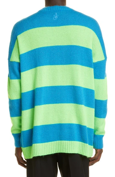 Shop Jw Anderson Oversize Stripe Pocket Crewneck Sweater In Blue/ Green