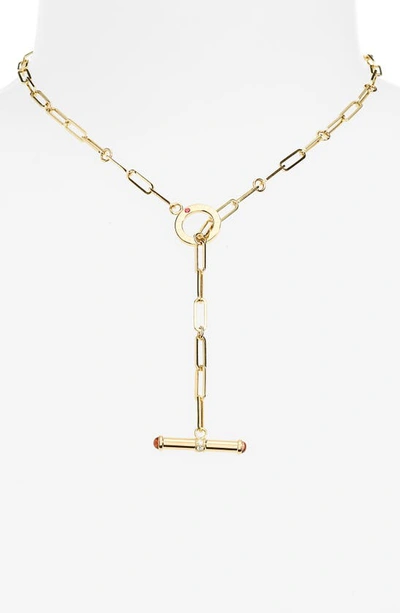 Shop Roberto Coin Oro Diamond & Ruby Lariat Necklace In Yellow Gold