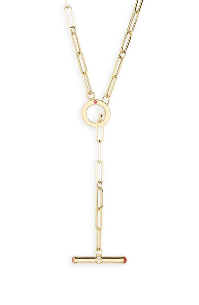 Shop Roberto Coin Oro Diamond & Ruby Lariat Necklace In Yellow Gold