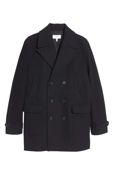 Shop Reiss Cork Wool Blend Pea Coat In Navy