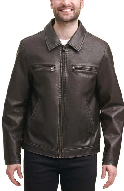 Shop Levi's Faux Leather Zip-up Jacket In Dark Brown