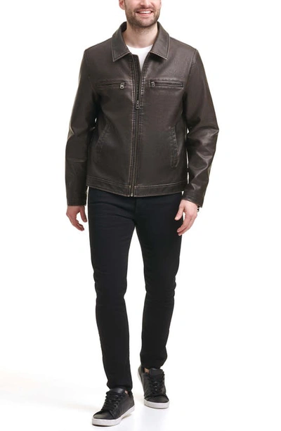 Shop Levi's Faux Leather Zip-up Jacket In Dark Brown