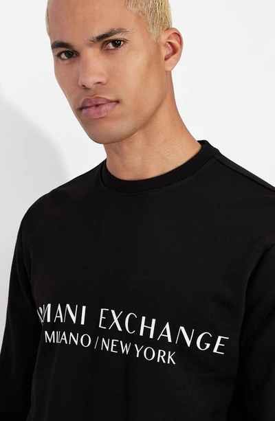 Shop Armani Exchange Milano New York Graphic Cotton Sweatshirt In Solid Black