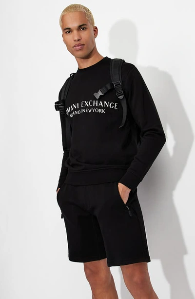 Shop Armani Exchange Milano New York Graphic Cotton Sweatshirt In Solid Black