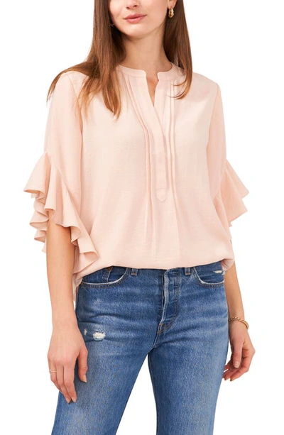 Shop Vince Camuto Ruffle Sleeve Split Neck Blouse In Cozy Peach