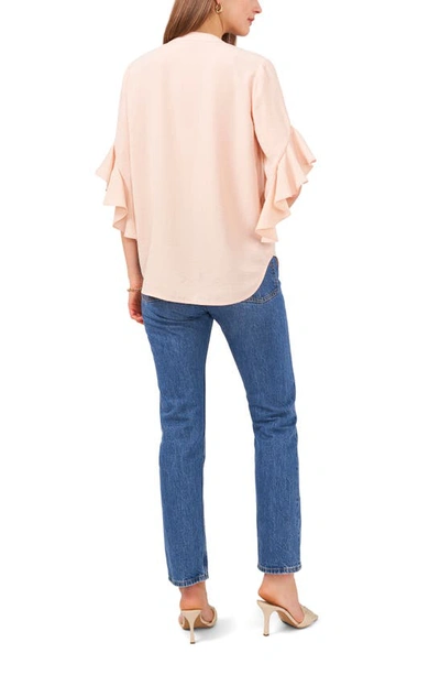 Shop Vince Camuto Ruffle Sleeve Split Neck Blouse In Cozy Peach