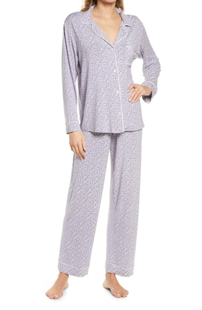 Shop Eberjey 'sleep Chic' Knit Pajamas In Garden-delphinium/ Ivory