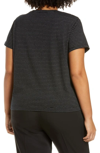 Shop Vince Neppy Stripe Cotton & Linen T-shirt In Black/ Light Soy