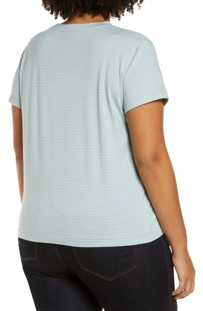 Shop Vince Neppy Stripe Cotton & Linen T-shirt In Pale Bay/ Off White
