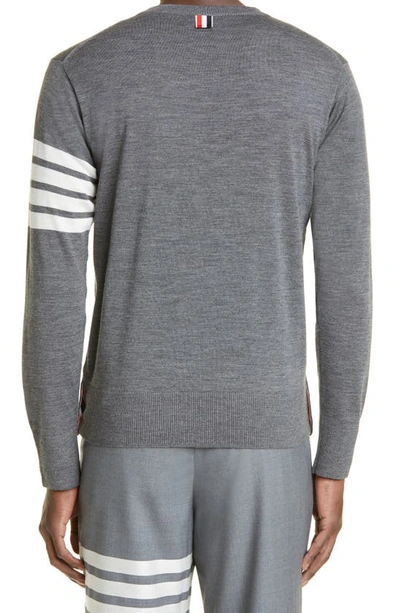 Thom Browne L Crewneck Sweater With 4 Bar Inlay In Med Grey