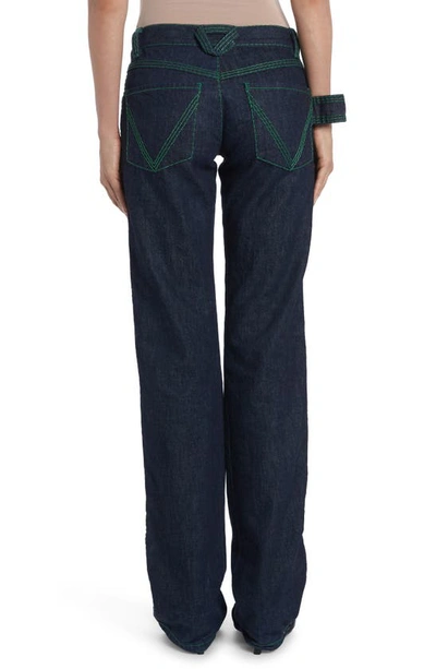 Bottega Veneta Denim Straight-leg Contrast-stitch Pants In Blue