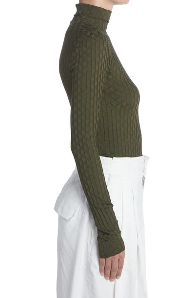 Shop Bottega Veneta Triangle Rib Silk Blend Turtleneck Sweater In Khaki