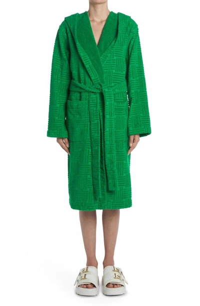 Shop Bottega Veneta Intrecciato Jacquard Cotton Terry Bathrobe In Grass